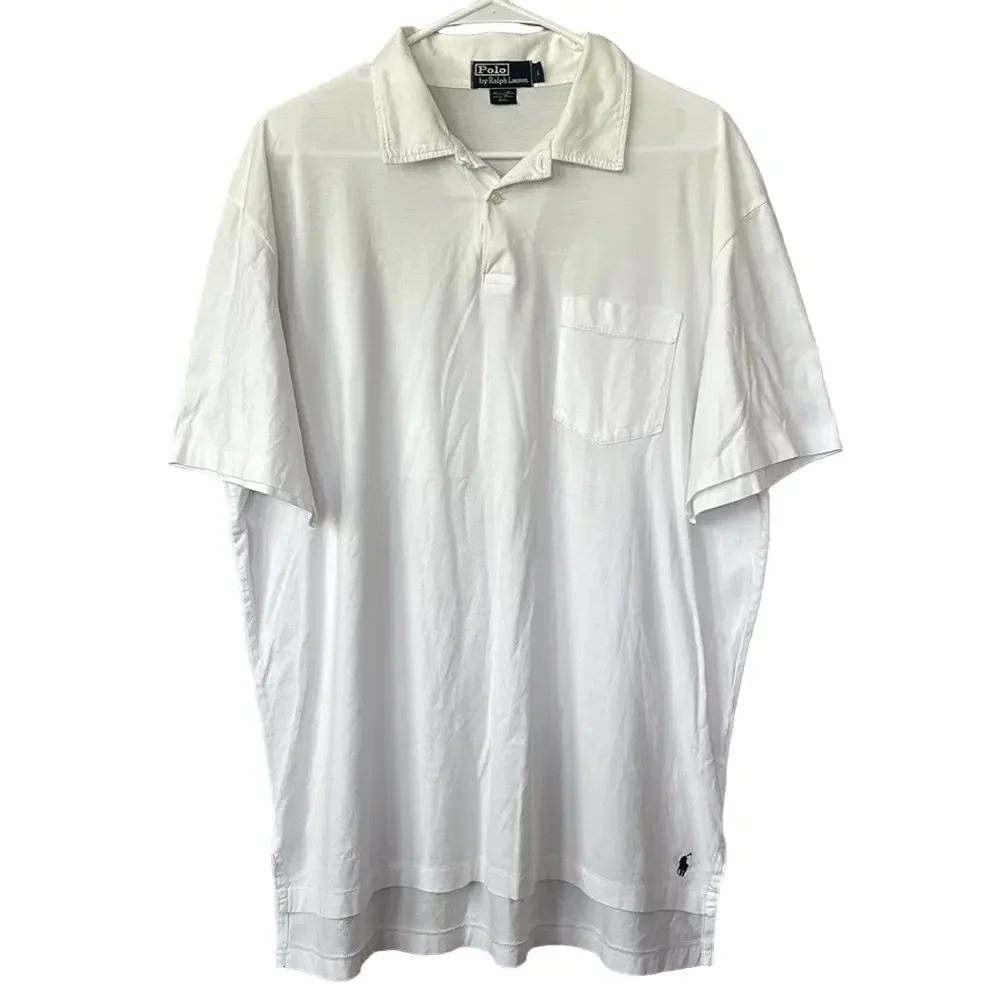 Polo Ralph Lauren Y2K White Pima Cotton Pocket Polo Shirt Size L